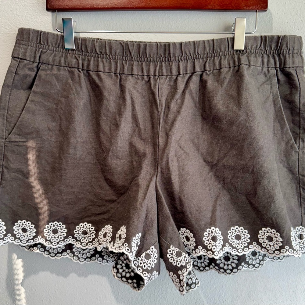 J. Crew Charcoal High Waist Shorts with Embroidered Hem